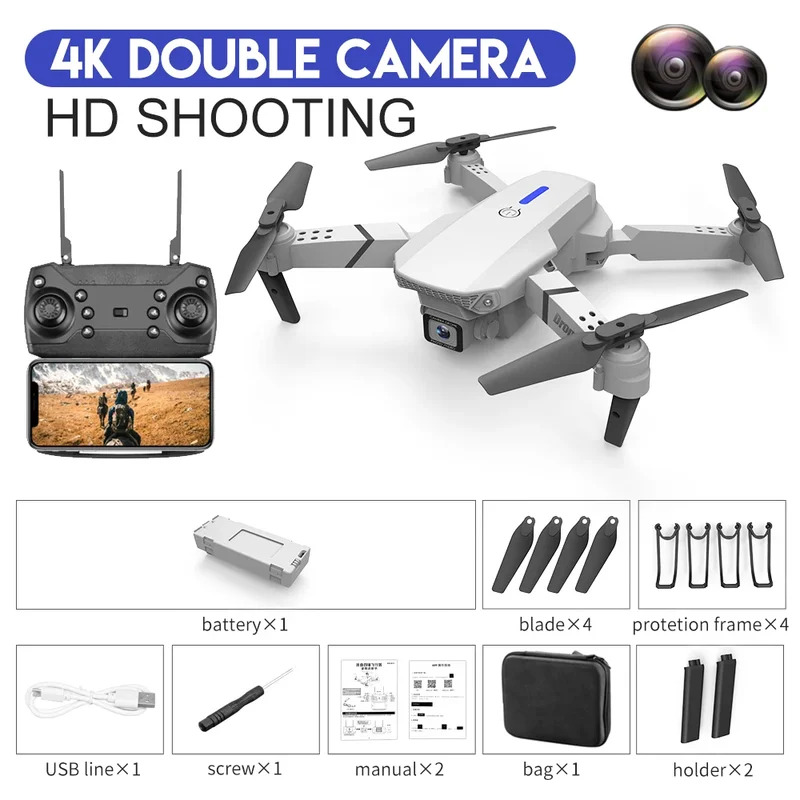 Dron plegable inteligente E88  - Drone Camera Lens reseña y precio